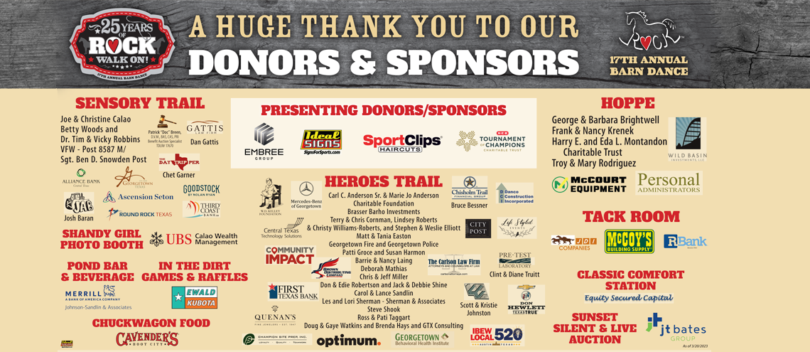 Thank You to ROCK's 17th Annual Barn Dance Sponsors & Donors