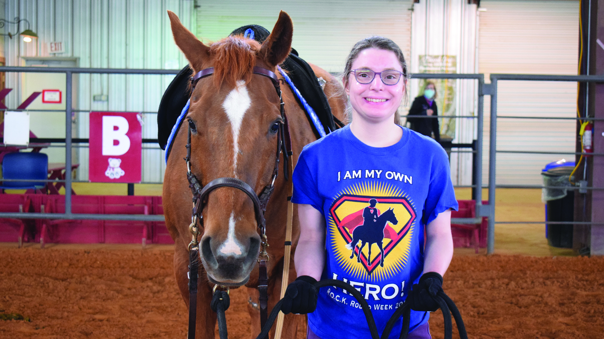 Sydney Middleton and Oakey, a brownish red horse