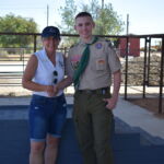 Cameron poses with Dr. Nancy Krenek in front of the new mounting block
